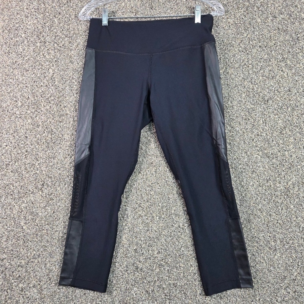 90 Degree by Reflex Leggings Womens Medium Black‎ Faux Leather Mesh Crop Yoga